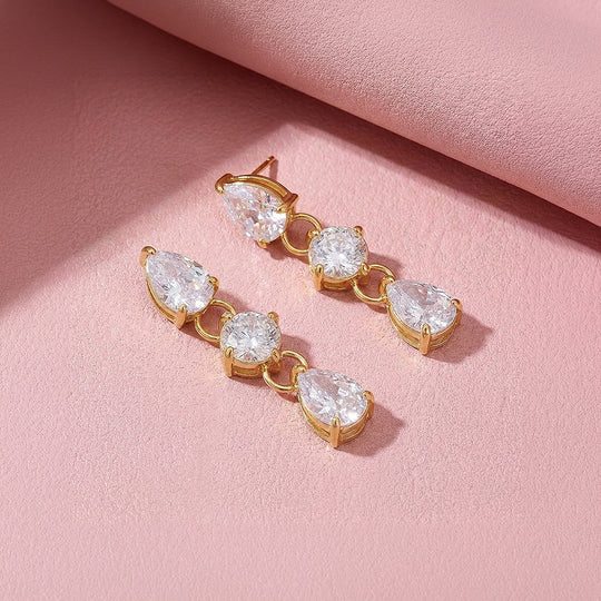 Three-Stone Pear &amp; Round Drop Earrings | Luxe3760