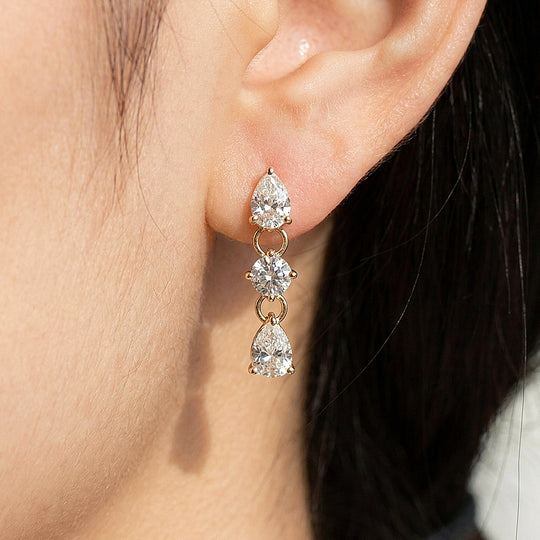 Three-Stone Pear &amp; Round Drop Earrings | Luxe3760