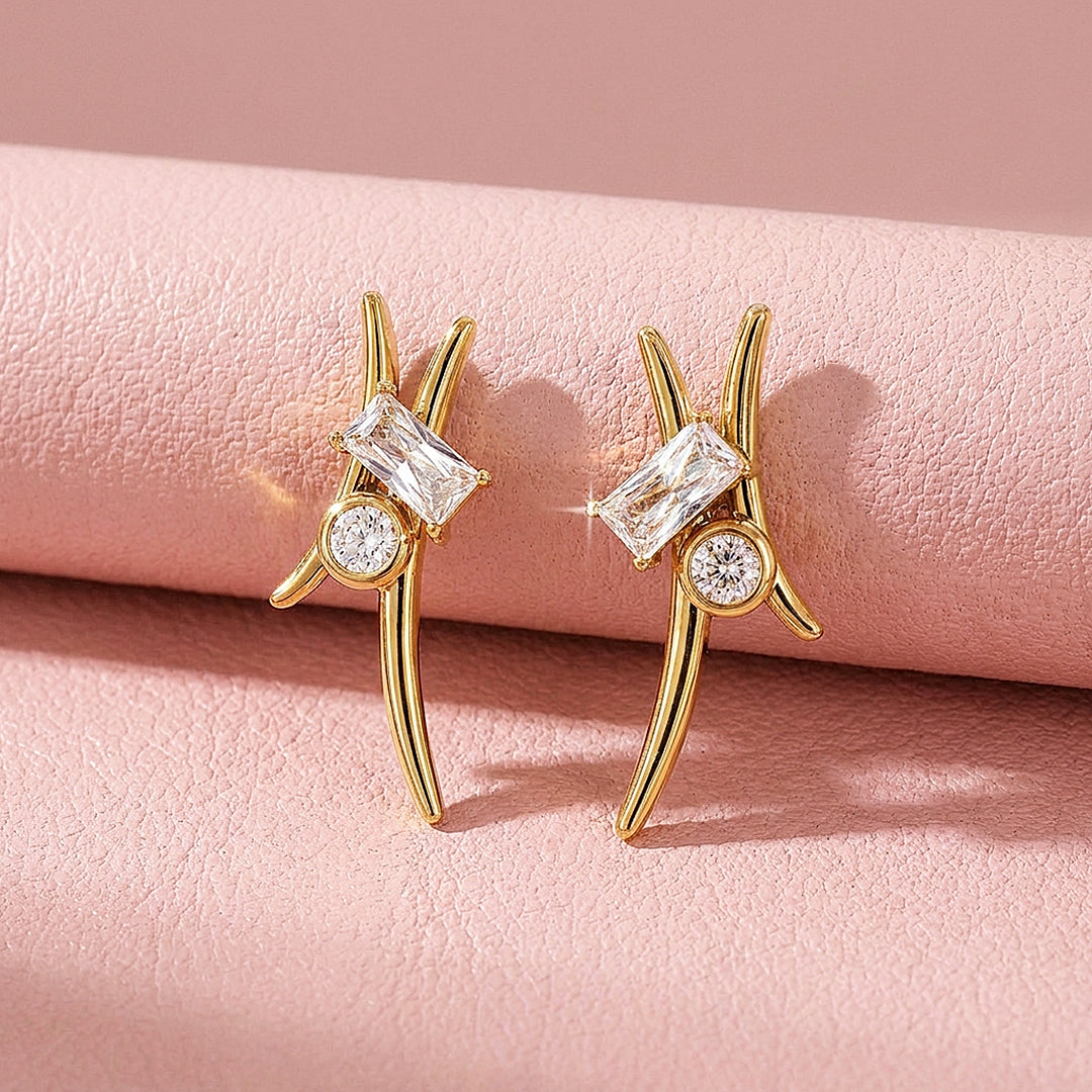 Geometric Baguette &amp; Round Stud Earrings | Luxe3763