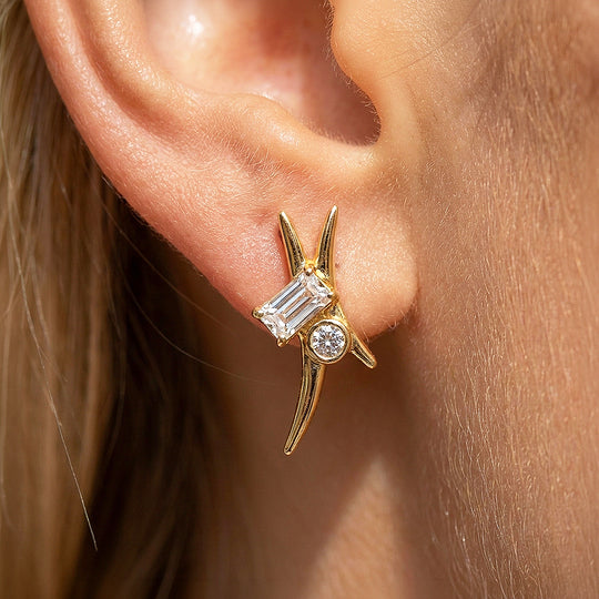 Geometric Baguette &amp; Round Stud Earrings | Luxe3763