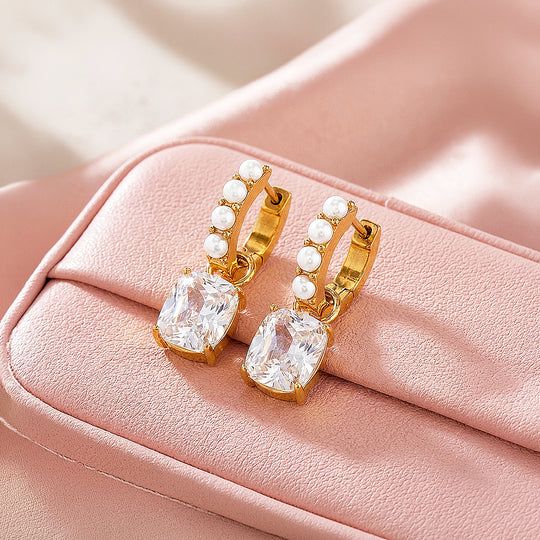 Cushion Cut Pearl Huggie Earrings | Luxe3764