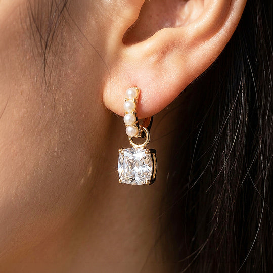 Cushion Cut Pearl Huggie Earrings | Luxe3764