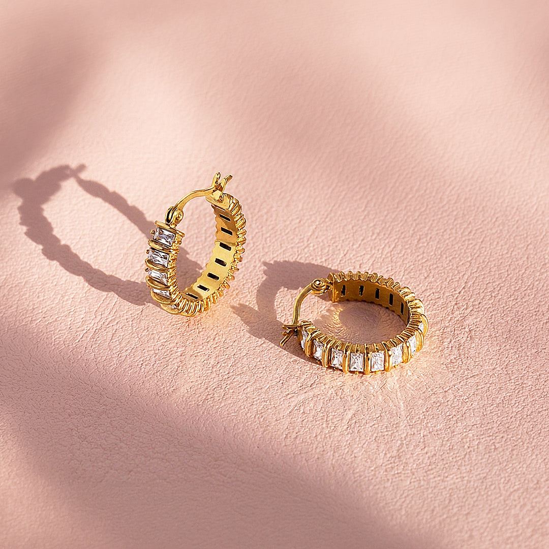 Baguette Cut Channel Set Hoop Earrings | Luxe3772