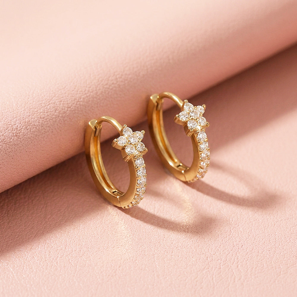 Floral Cluster Pavé Huggie Hoop Earrings | Luxe3773