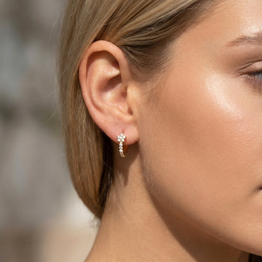 Floral Cluster Pavé Huggie Hoop Earrings | Luxe3773