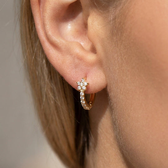 Floral Cluster Pavé Huggie Hoop Earrings | Luxe3773