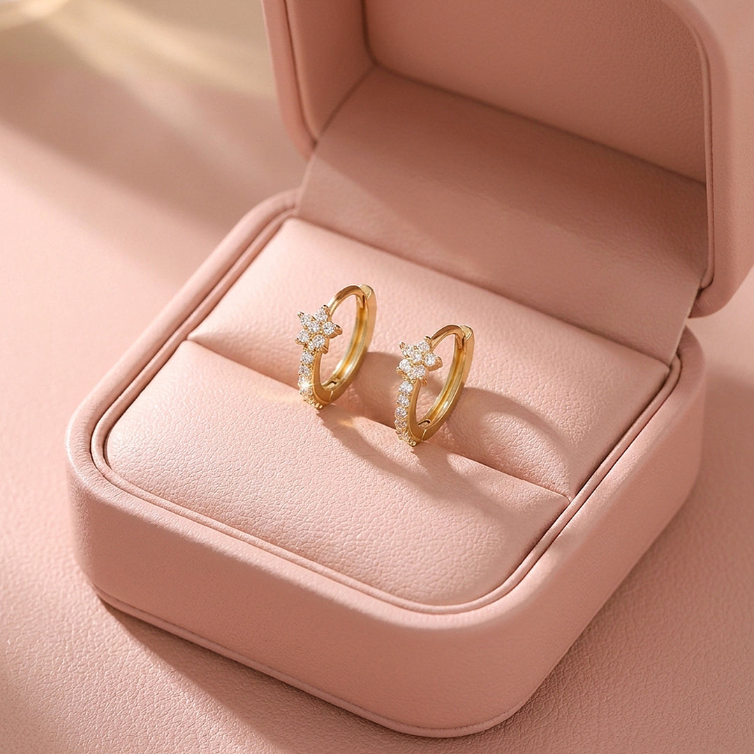Floral Cluster Pavé Huggie Hoop Earrings | Luxe3773