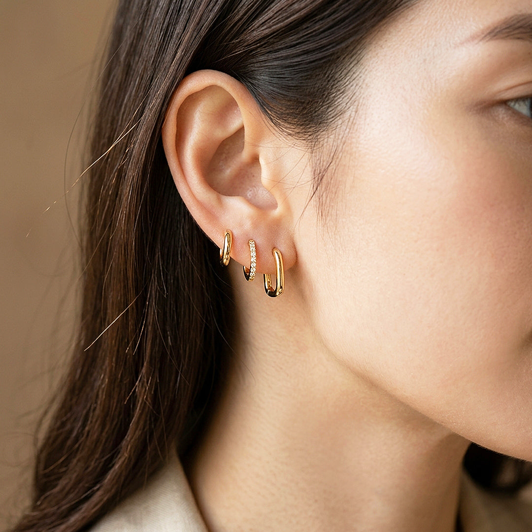 Classic Huggie, Pave Huggie and Oval Hoop Earrings Set (3 Pairs) | Luxe3778