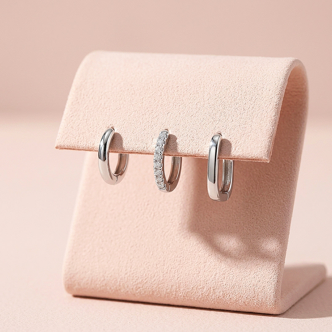 Classic Huggie, Pave Huggie and Oval Hoop Earrings Set (3 Pairs) | Luxe3778