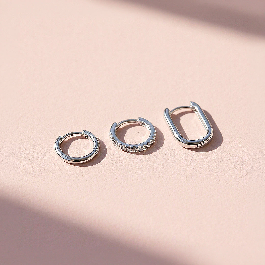 Classic Huggie, Pave Huggie and Oval Hoop Earrings Set (3 Pairs) | Luxe3778