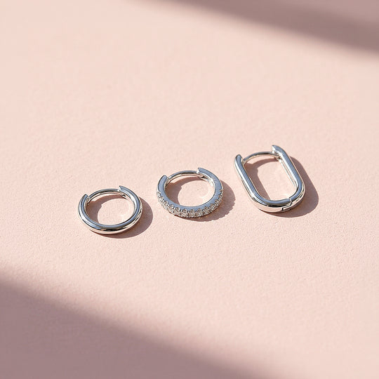 Classic Huggie, Pave Huggie and Oval Hoop Earrings Set (3 Pairs) | Luxe3778
