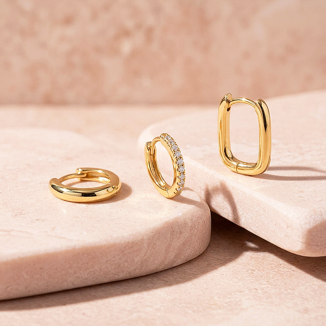 Classic Huggie, Pave Huggie and Oval Hoop Earrings Set (3 Pairs) | Luxe3778
