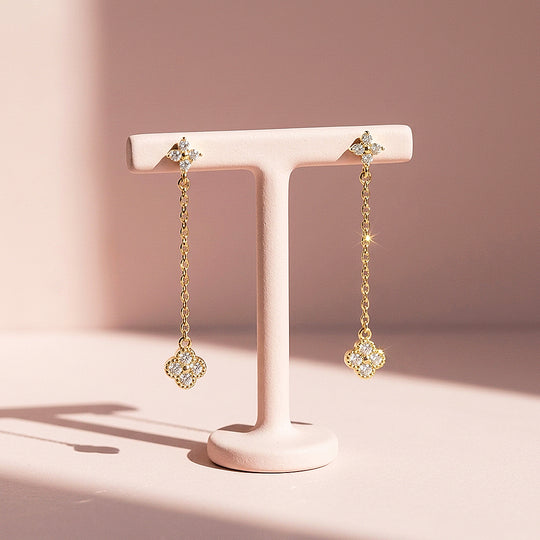 Floral Clover Chain Drop Earrings | Luxe3780