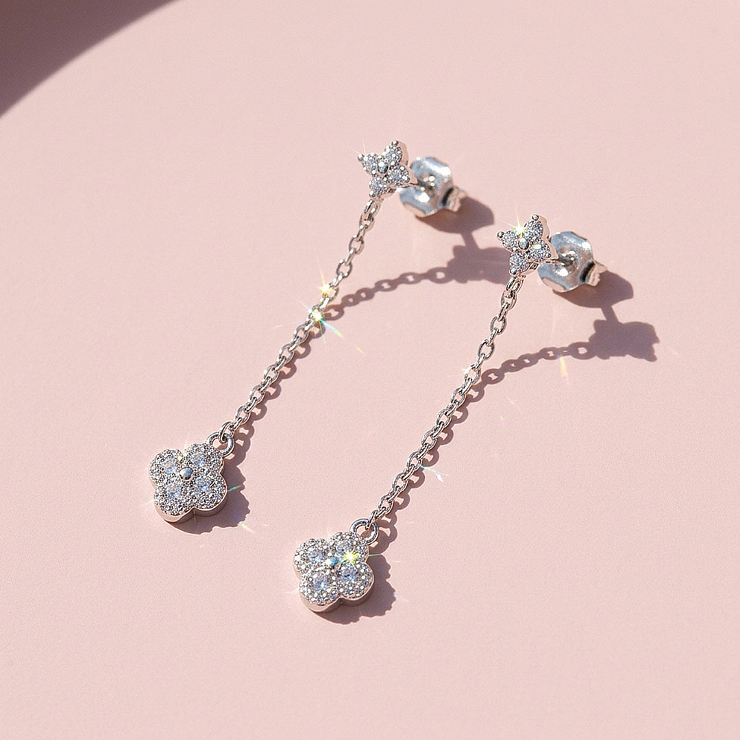 Floral Clover Chain Drop Earrings | Luxe3780