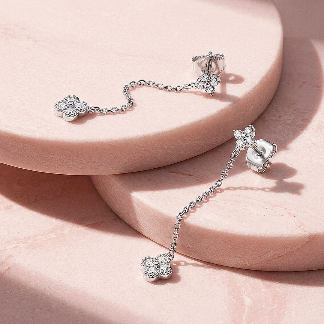 Floral Clover Chain Drop Earrings | Luxe3780