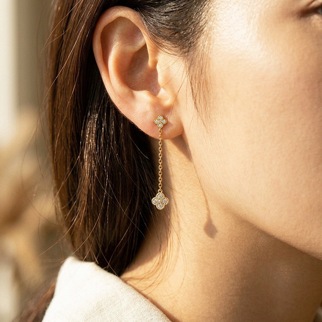 Floral Clover Chain Drop Earrings | Luxe3780