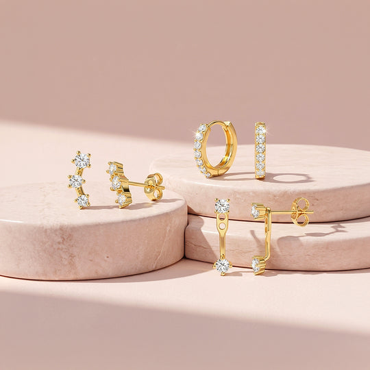 Curved Stud, Pave Huggie and Drop Ear Jacket Earrings Set (3 Pairs) | Luxe3782