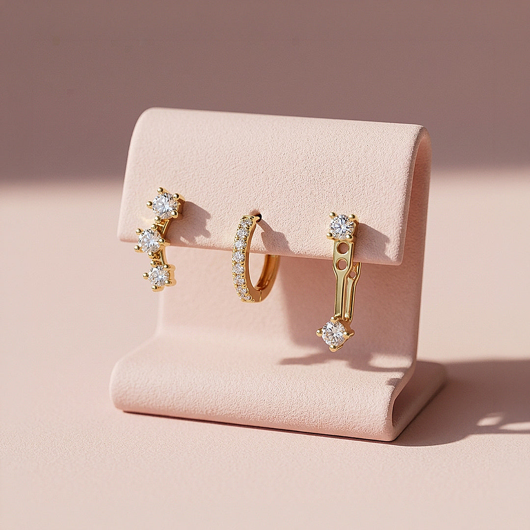 Curved Stud, Pave Huggie and Drop Ear Jacket Earrings Set (3 Pairs) | Luxe3782
