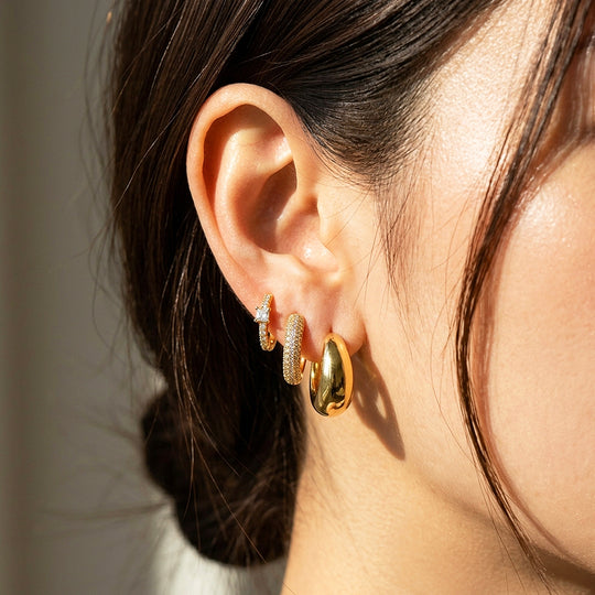 Chunky Dome and Pave Huggie Earrings Set (3 Pairs) | Luxe3783
