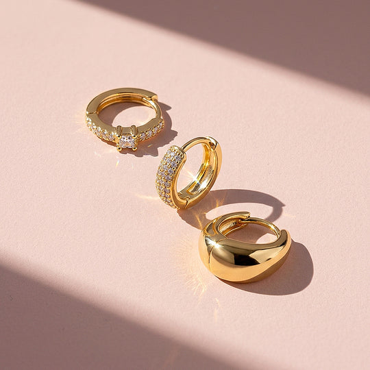Chunky Dome and Pave Huggie Earrings Set (3 Pairs) | Luxe3783