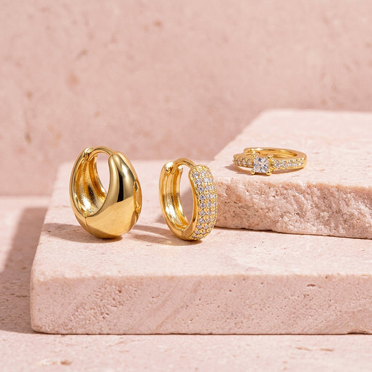 Chunky Dome and Pave Huggie Earrings Set (3 Pairs) | Luxe3783