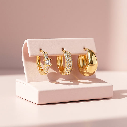 Chunky Dome and Pave Huggie Earrings Set (3 Pairs) | Luxe3783