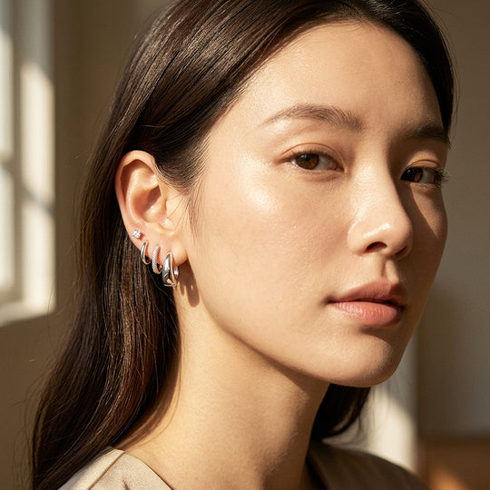 Dome, Pave Huggie and Solitaire Stud Earrings Set (4 Pairs) | Luxe3786