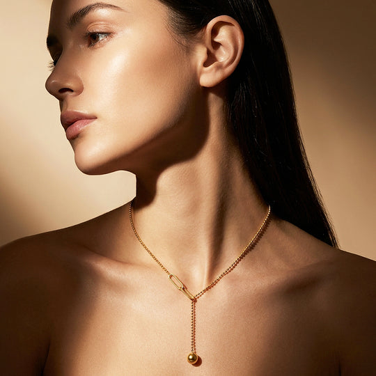 Ball Chain Paperclip Drop Necklace | Luxe4036