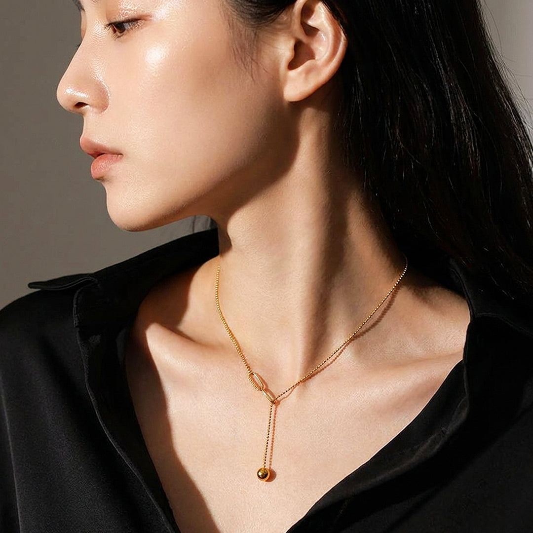 Ball Chain Paperclip Drop Necklace | Luxe4036