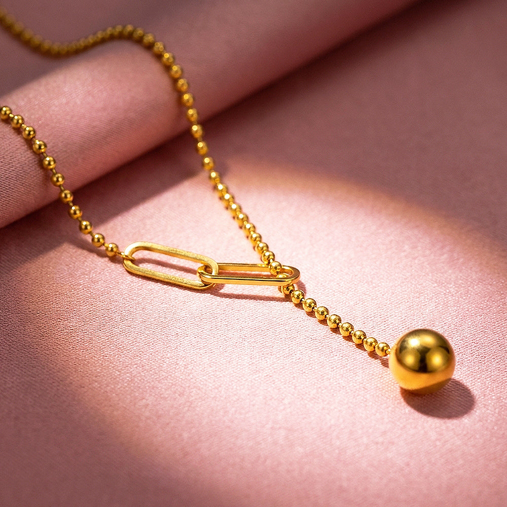 Ball Chain Paperclip Drop Necklace | Luxe4036