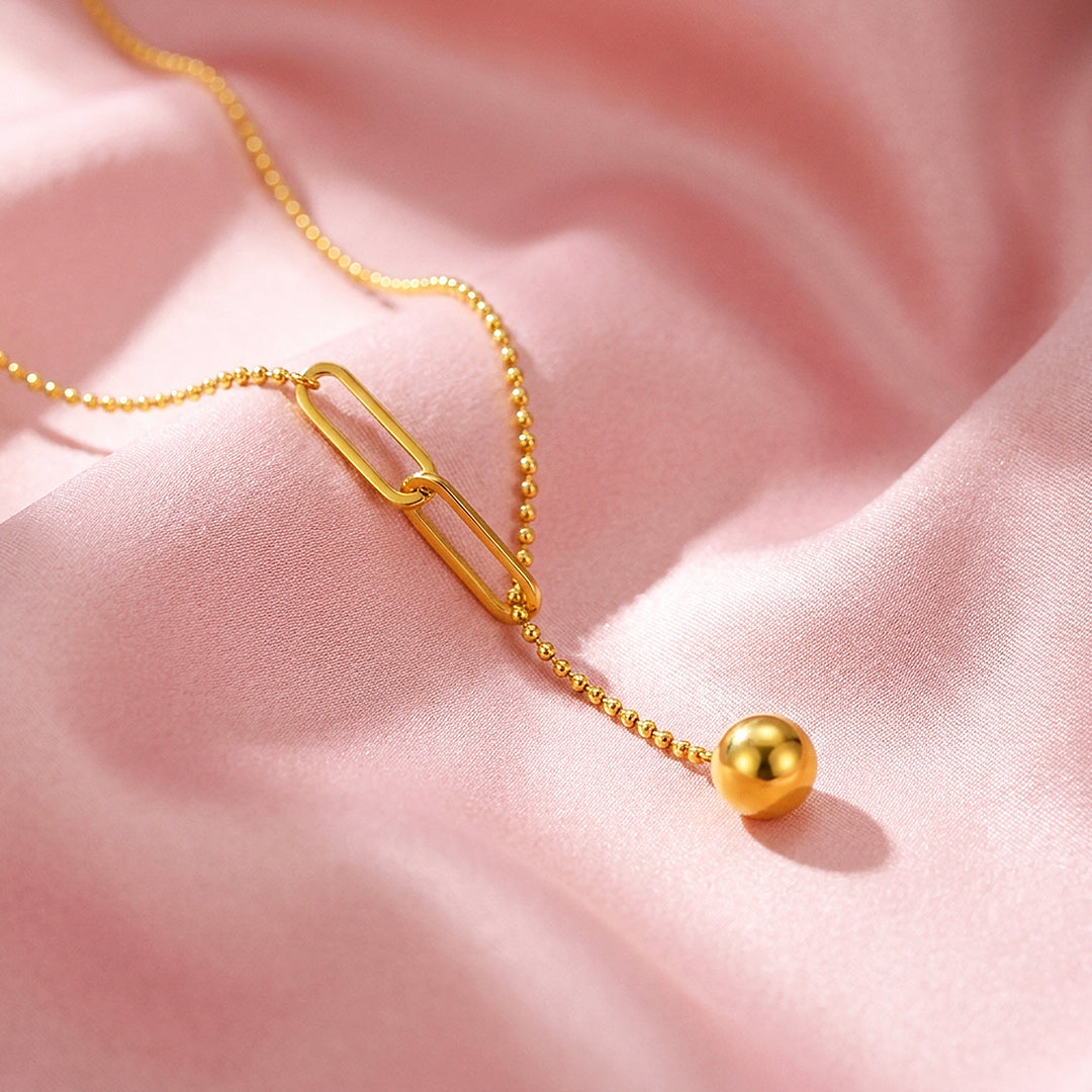 Ball Chain Paperclip Drop Necklace | Luxe4036