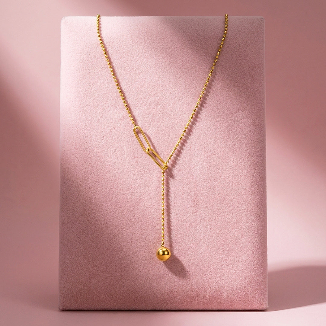 Ball Chain Paperclip Drop Necklace | Luxe4036