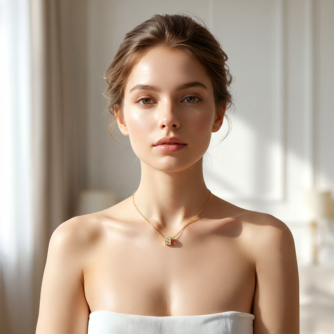 Pavé Bar Pendant Necklace | Gold/Rose Gold | Luxe4454