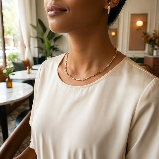 Bar Link Station Pendant Necklace | Gold | Luxe4455