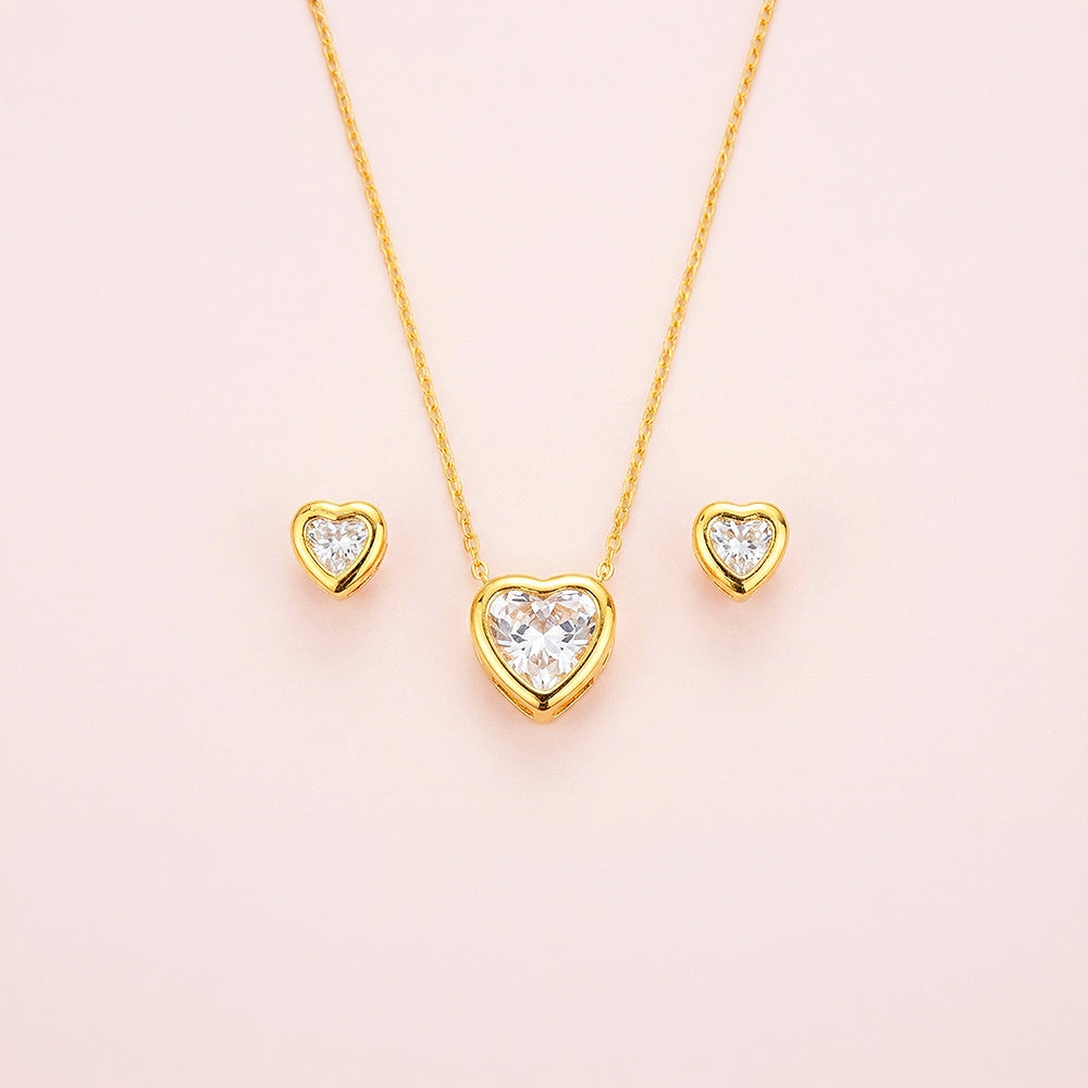 Heart Bezel Necklace Set of 2 | Gold / White Gold | Luxe4373 - Luxe Necklace | Singapore Jewellery, Wedding Rings & Gifts | Same Day Delivery | Tiara.com.sg