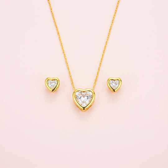 Heart Bezel Necklace Set of 2 | Gold / White Gold | Luxe4373