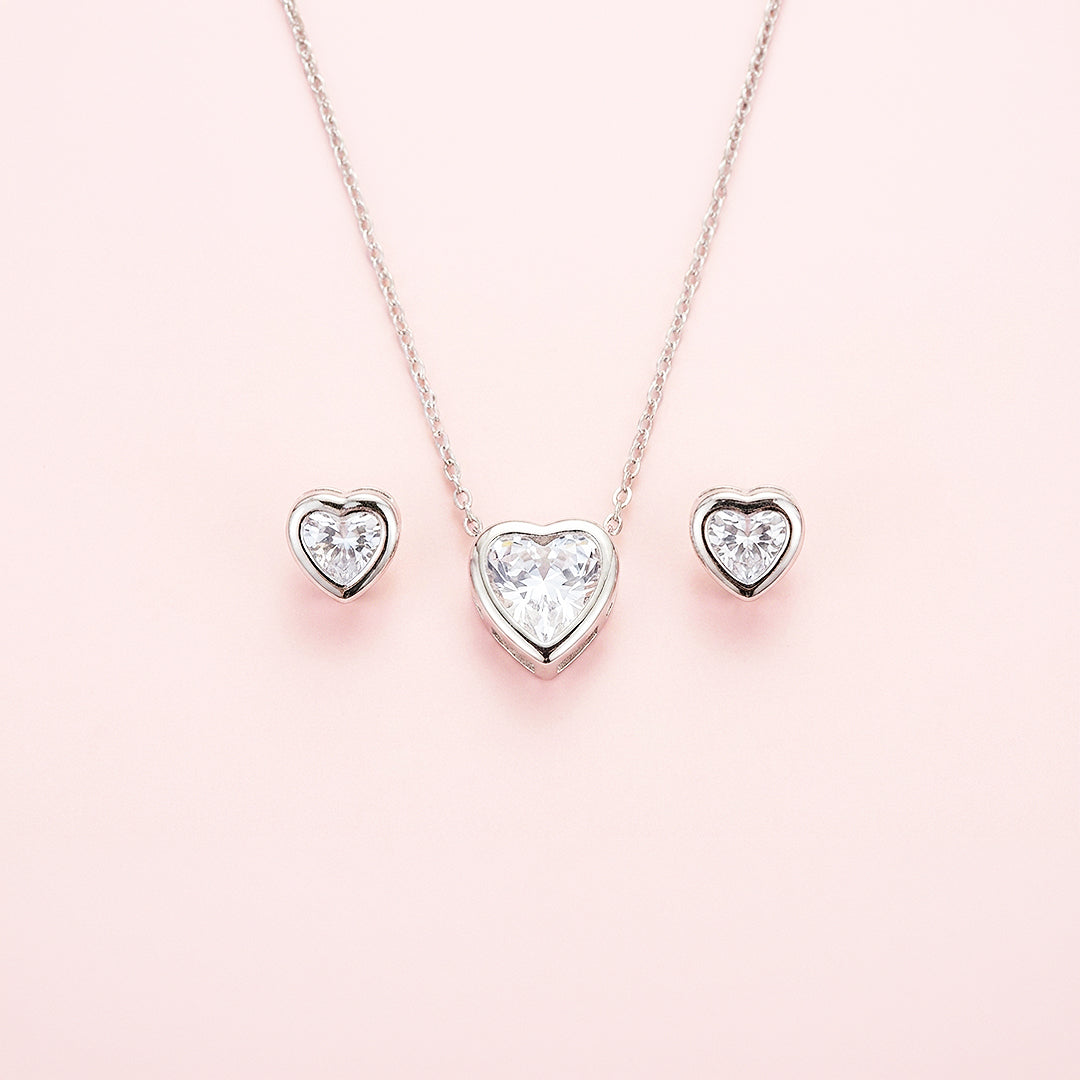 Heart Bezel Necklace Set of 2 | Gold / White Gold | Luxe4373