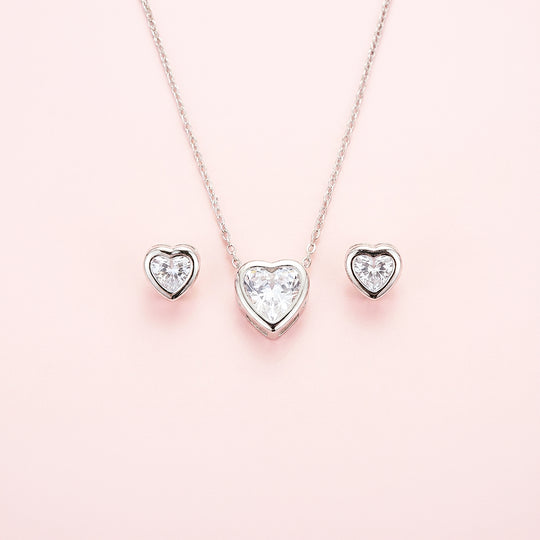 Heart Bezel Necklace Set of 2 | Gold / White Gold | Luxe4373