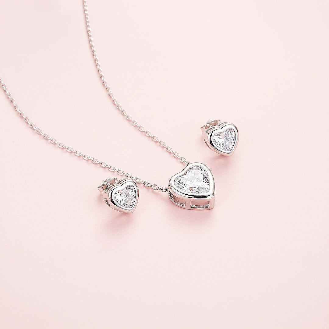Heart Bezel Necklace Set of 2 | Gold / White Gold | Luxe4373