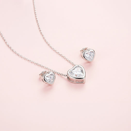 Heart Bezel Necklace Set of 2 | Gold / White Gold | Luxe4373