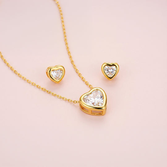 Heart Bezel Necklace Set of 2 | Gold / White Gold | Luxe4373