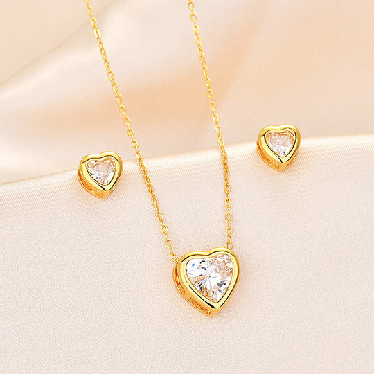 Heart Bezel Necklace Set of 2 | Gold / White Gold | Luxe4373