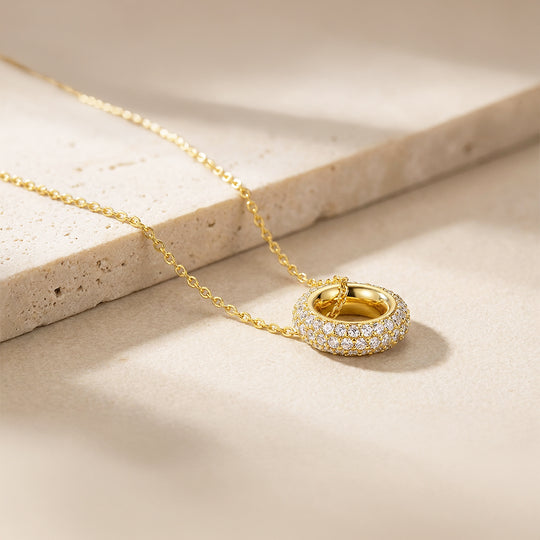 Double Halo Circle Pendant Necklace | White Gold / Gold | Luxe4463 - Luxe Necklace | Singapore Jewellery, Wedding Rings &amp; Gifts | Same Day Delivery | Tiara.com.sg