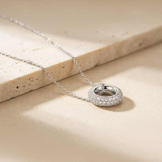 Double Halo Circle Pendant Necklace | White Gold / Gold | Luxe4463 - Luxe Necklace | Singapore Jewellery, Wedding Rings &amp; Gifts | Same Day Delivery | Tiara.com.sg