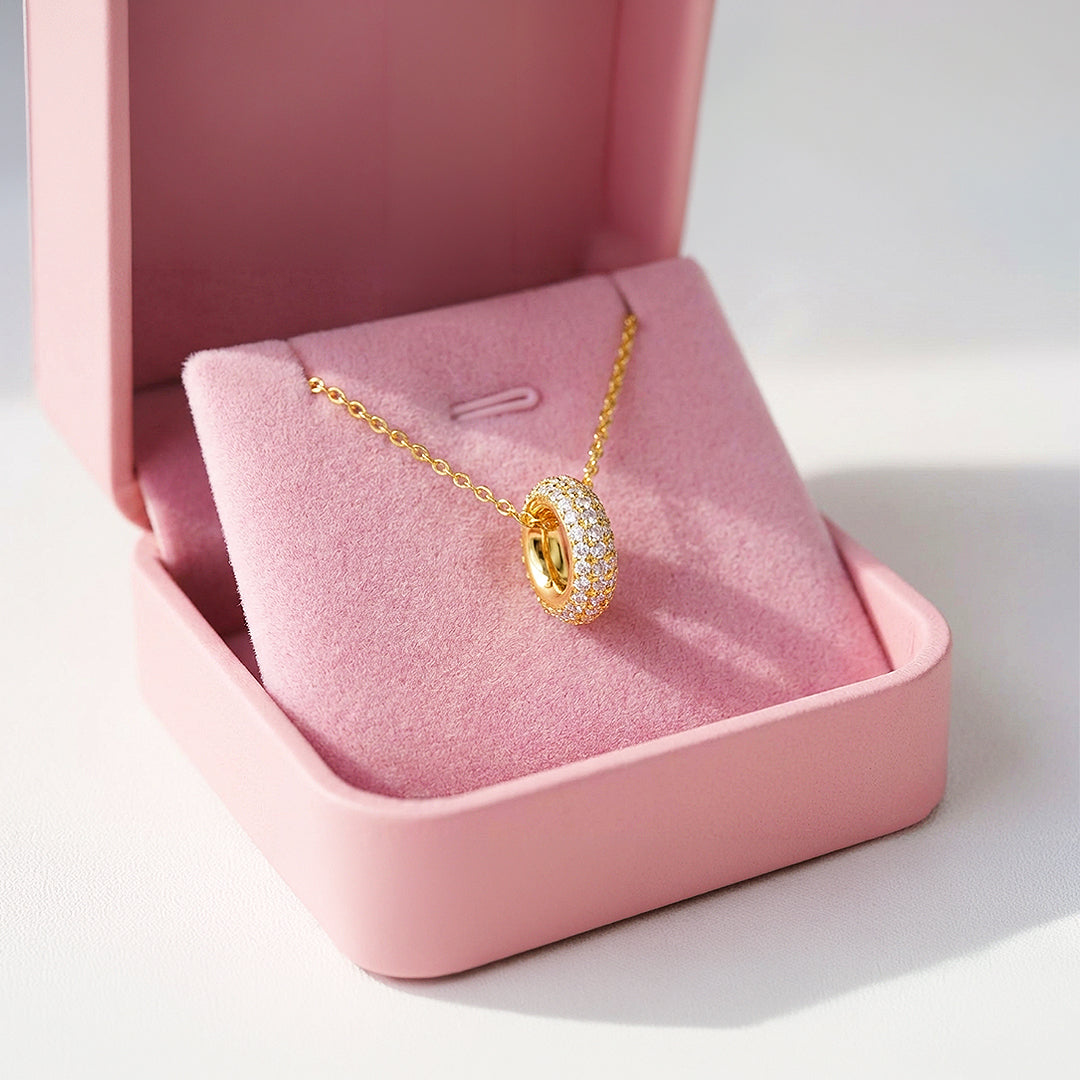 Double Halo Circle Pendant Necklace | White Gold / Gold | Luxe4463 - Luxe Necklace | Singapore Jewellery, Wedding Rings &amp; Gifts | Same Day Delivery | Tiara.com.sg