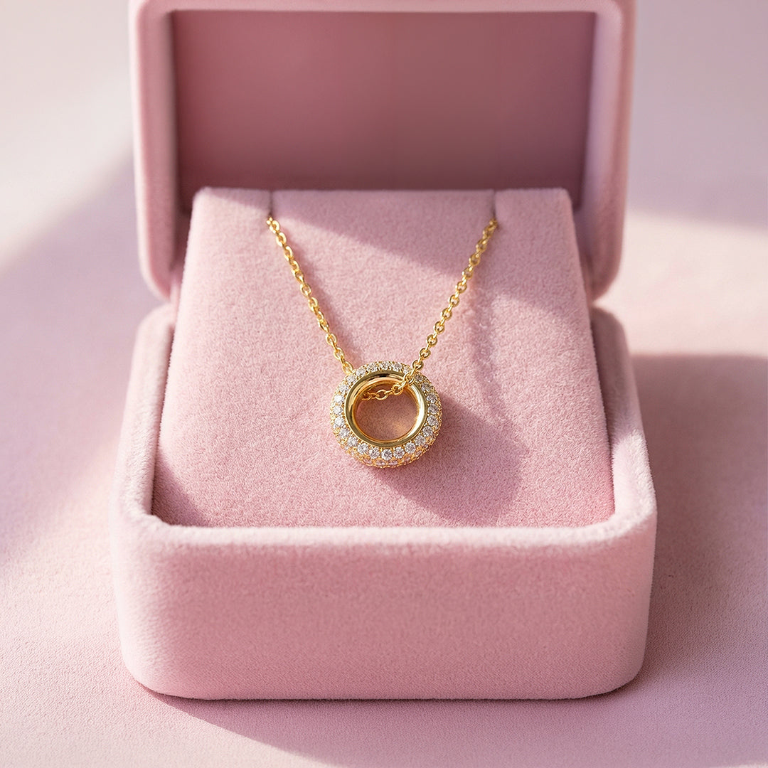 Double Halo Circle Pendant Necklace | White Gold / Gold | Luxe4463 - Luxe Necklace | Singapore Jewellery, Wedding Rings & Gifts | Same Day Delivery | Tiara.com.sg