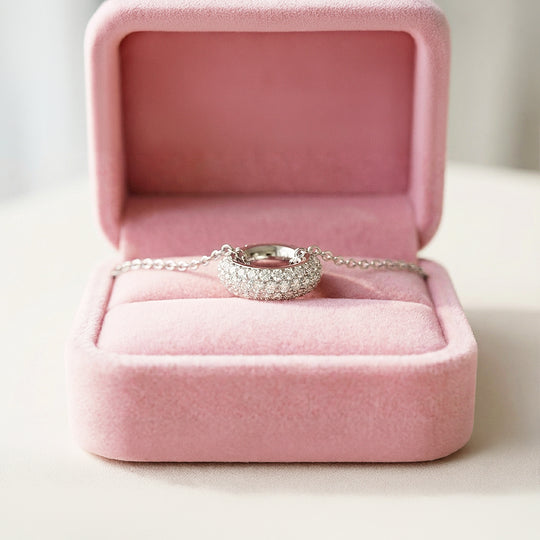 Double Halo Circle Pendant Necklace | White Gold / Gold | Luxe4463 - Luxe Necklace | Singapore Jewellery, Wedding Rings &amp; Gifts | Same Day Delivery | Tiara.com.sg