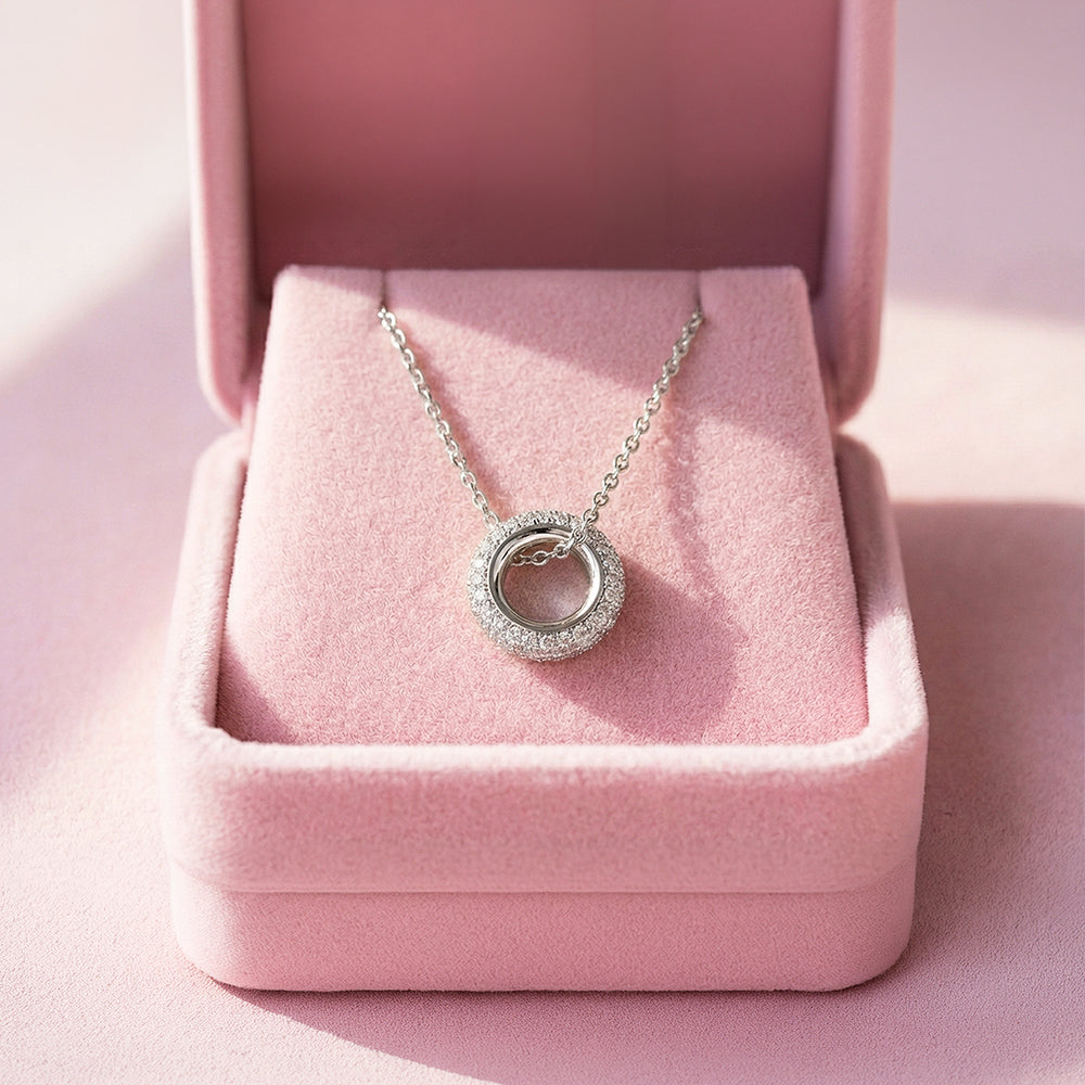 Double Halo Circle Pendant Necklace | White Gold / Gold | Luxe4463 - Luxe Necklace | Singapore Jewellery, Wedding Rings & Gifts | Same Day Delivery | Tiara.com.sg
