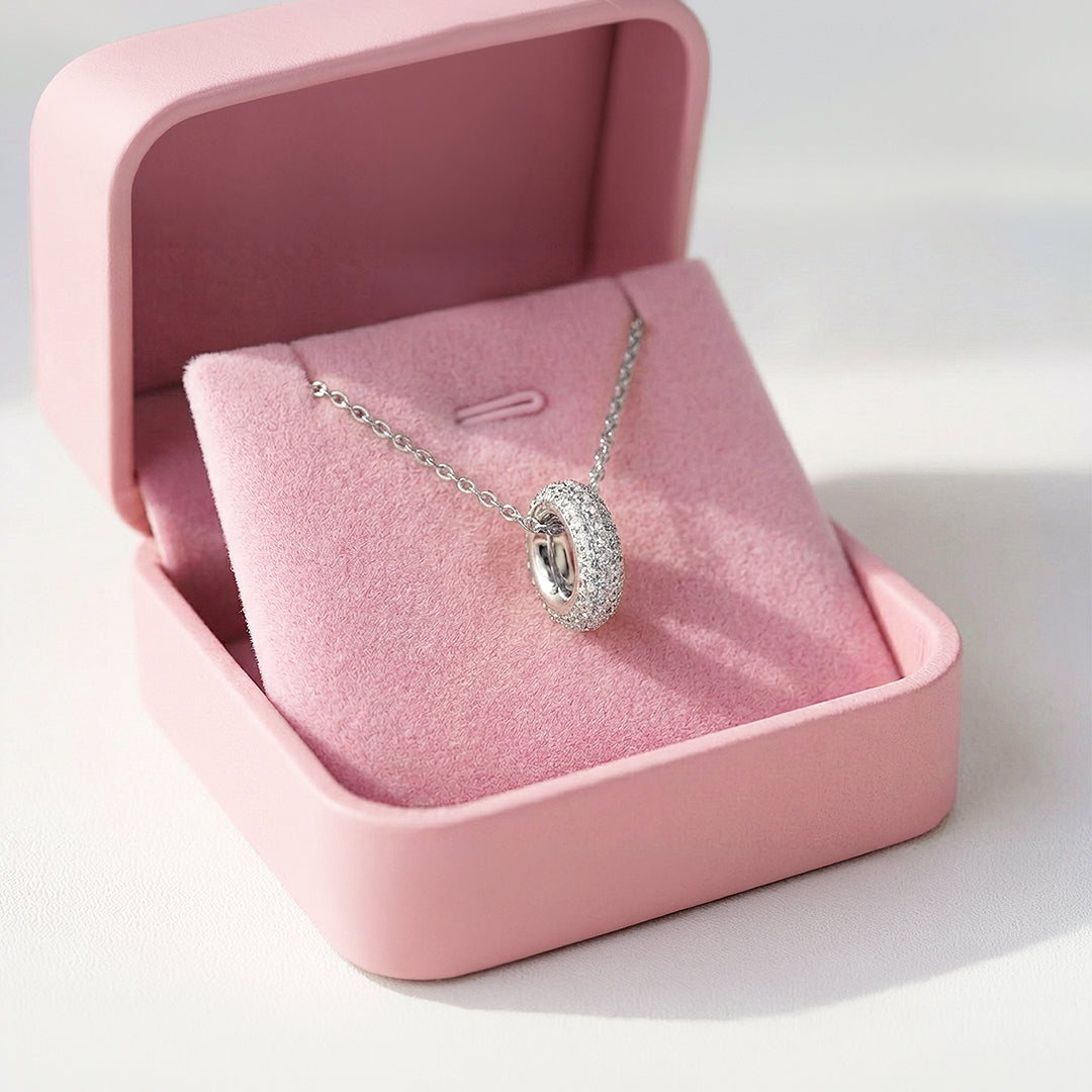 Double Halo Circle Pendant Necklace | White Gold / Gold | Luxe4463 - Luxe Necklace | Singapore Jewellery, Wedding Rings &amp; Gifts | Same Day Delivery | Tiara.com.sg