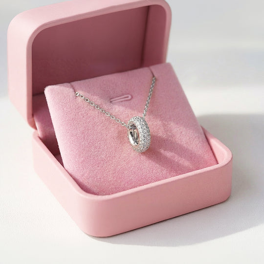 Double Halo Circle Pendant Necklace | White Gold / Gold | Luxe4463 - Luxe Necklace | Singapore Jewellery, Wedding Rings &amp; Gifts | Same Day Delivery | Tiara.com.sg